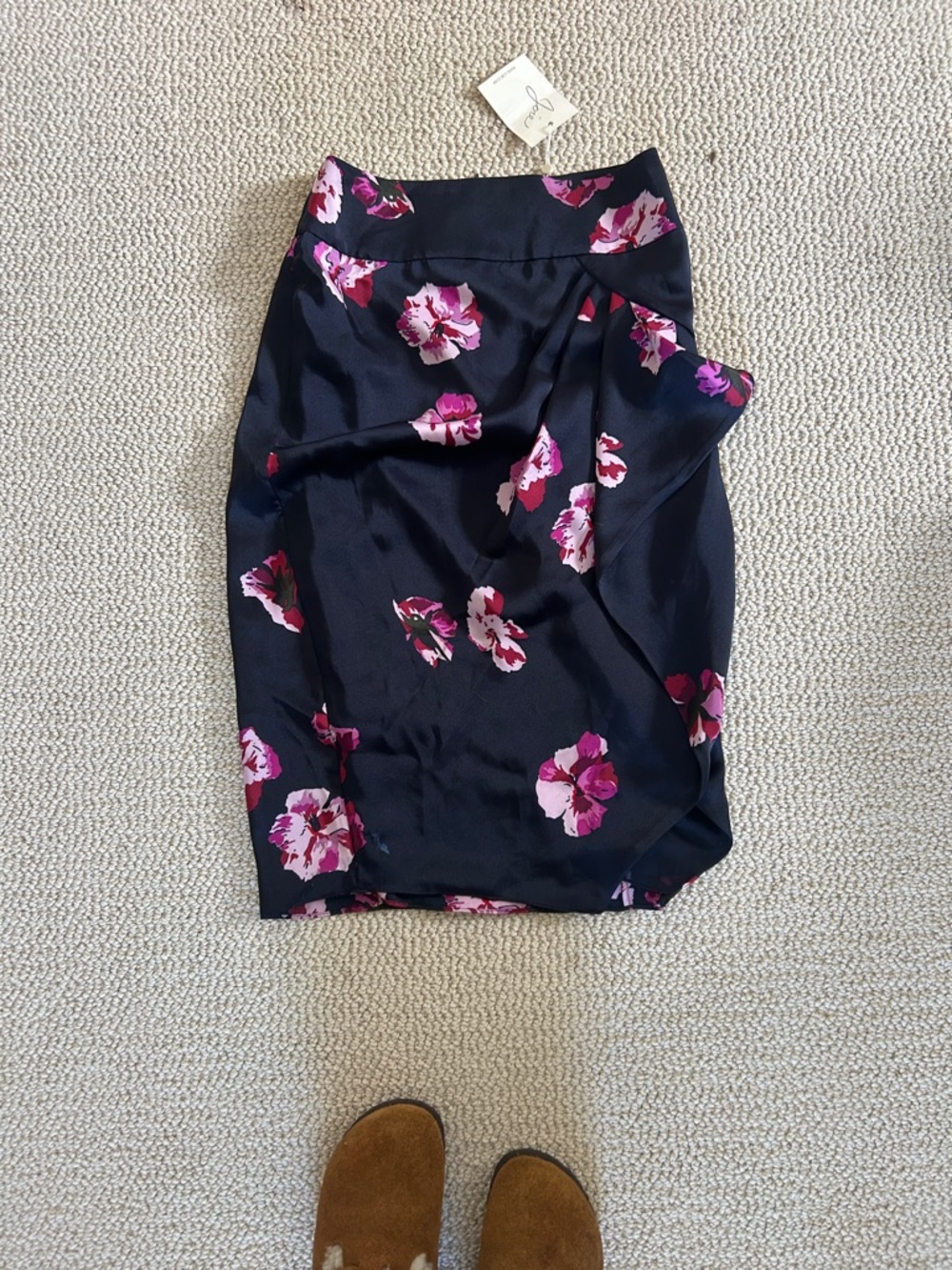 Joie Floral Pencil Skirt in Navy with Pink Print
